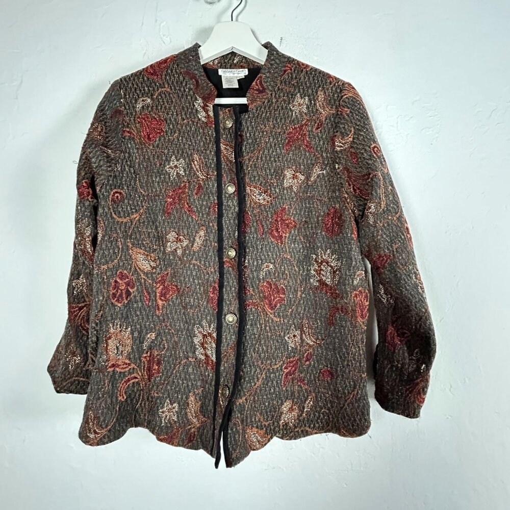 Coldwater Creek Womens Multicolor Fall Baroque Print Button Jacket Size 14 Lined